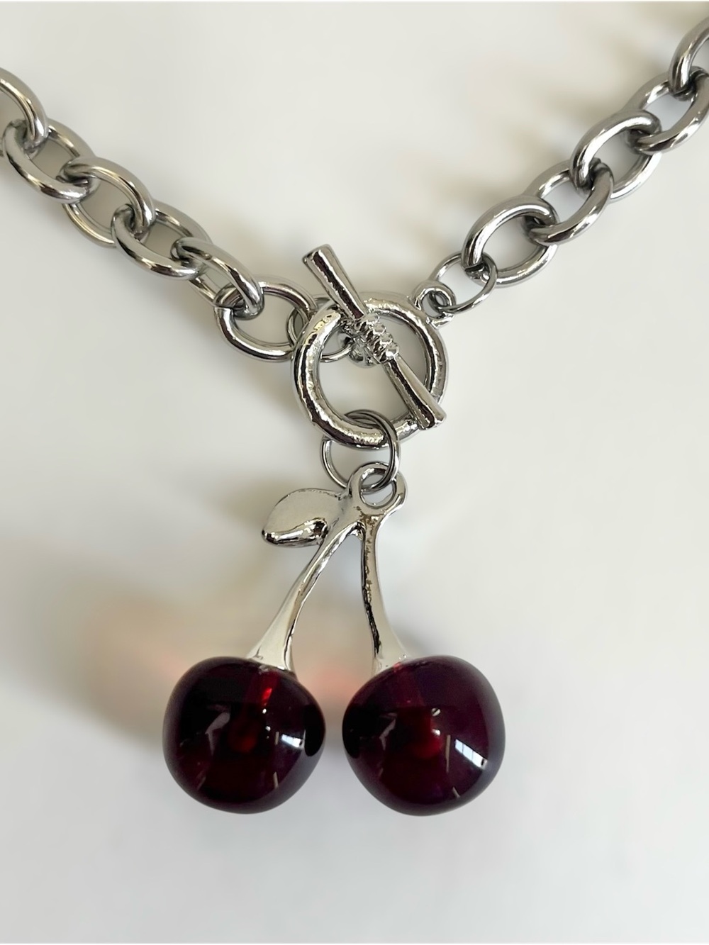Deep Red Cherry Fruit Charm Chain Necklace Retro Gothic Punk Y2K Fashion Jewelry